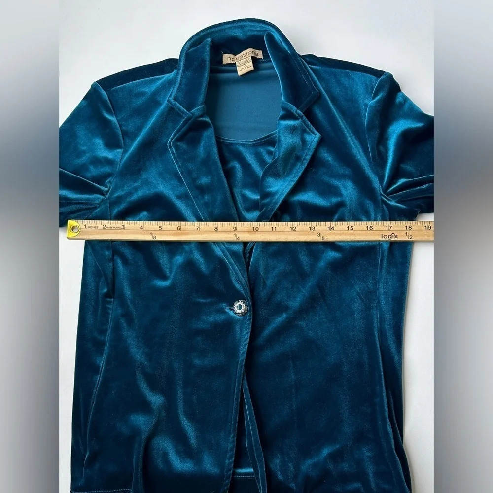 Vintage Notations Teal Blue Soft Velour Layered Look Blouse Top Women’s Medium - Picture 4 of 5